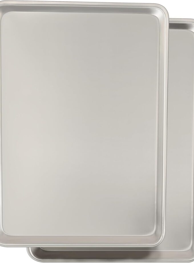 Commercial Quality Baking Sheet Pan Set, Natural Aluminum Cookie Sheet,  Warp Resistant Nonstick Baker's Half Sheet Pan, Large Thick Cookie Tray Pans for Baking, Roasting(2 Pack, 18X13Inch)