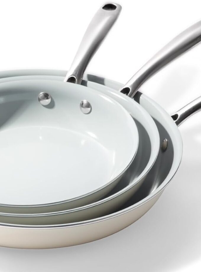 Cookware Ceramic Nonstick Frying Pans: 3Pieces Non Stick Skillet 8 9.5 11 Inches - Healthy Egg Fry Pans - Free of ,,