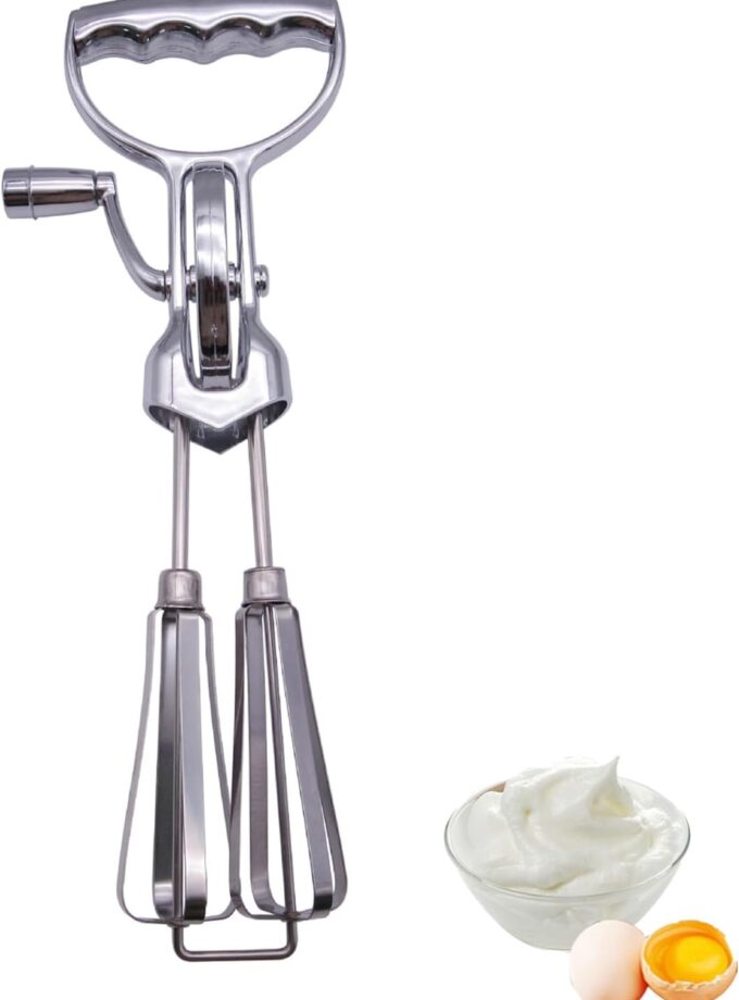 Stainless Steel Egg Beater Manual Hand Mixer Hand Crank Manual Egg Beater Milk Frother Blending Tools Household Mixers Cake Accessories Rotary Handheld Egg Frother Mixer.