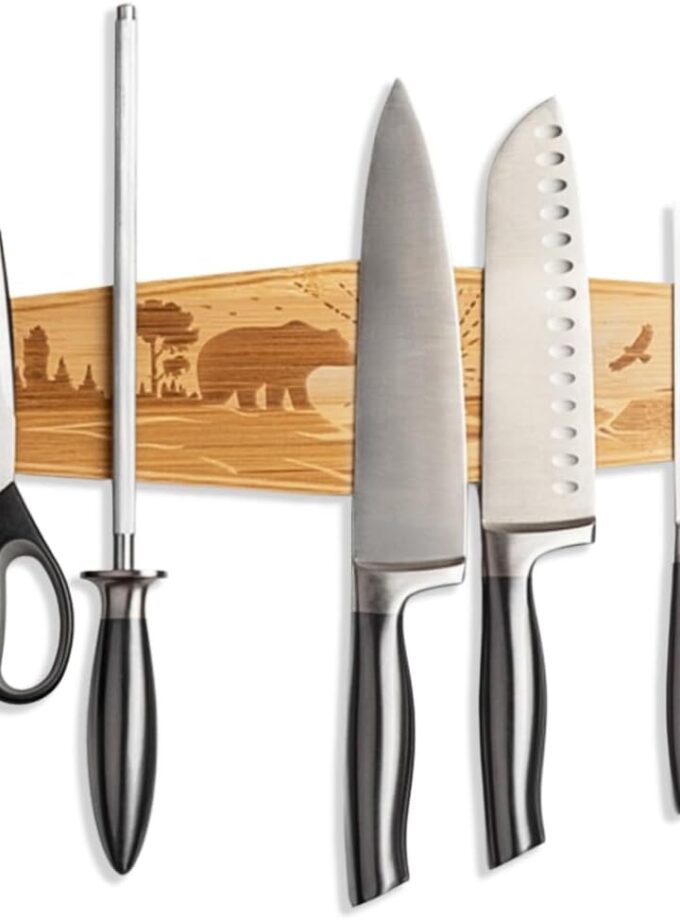 Premium Mangetic Knife Holder for Wall - Strong Heavy-Duty 16 Inch Engraved Magnet for Knives - Wall or Refrigerator Kitchen Magnetic Knife Stripe - Designed in U.S.