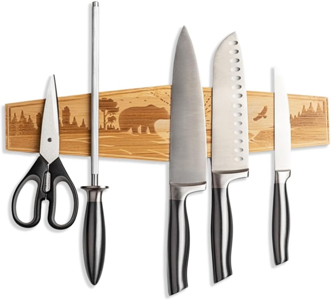 Premium Mangetic Knife Holder for Wall - Strong Heavy-Duty 16 Inch Engraved Magnet for Knives - Wall or Refrigerator Kitchen Magnetic Knife Stripe - Designed in U.S.