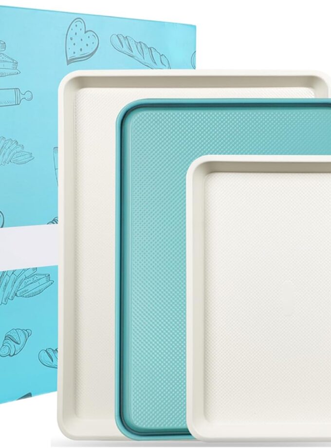 3-Pack Blue Ceramic-Coating Baking Sheet Pans, -Free Nonstick Cookie Sheet Trays, 0.8mm Thick Heavy Duty, with Diamond Texture, Replacement Toaster Oven Tray for Everyday Baking