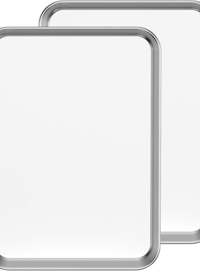 Baking Sheet Set of 2,  18 inch Commercial Grade Stainless Steel Baking Pan, Professional Bakeware Oven Tray, Healthy & Non-toxic, Rust Free & Mirror Finish, Easy Clean & Dishwasher Safe