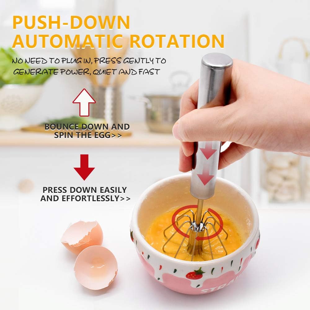 Stainless Steel Eggbeater,egg scrambler,hand mixer, Rotating Semi-Automatic Eggbeater, Allows you to stir Easily Without Feeling Tired, Used for Making Cream of Egg Beater - Image 2