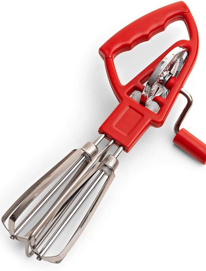 Red Manual Hand Mixer | Egg Beater with Crank | Non-Electric Kitchen Whisk | Fast Rotary Action | Made in Italy