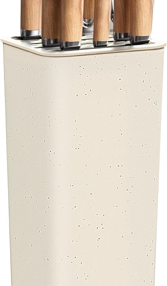 Knife Block Holder without Knives, Universal Kitchen Storage Stand with Wavy Slots to Protect Blades, Small Space-Saving Knife Organizer for Countertop, Detachable for Easy Cleaning