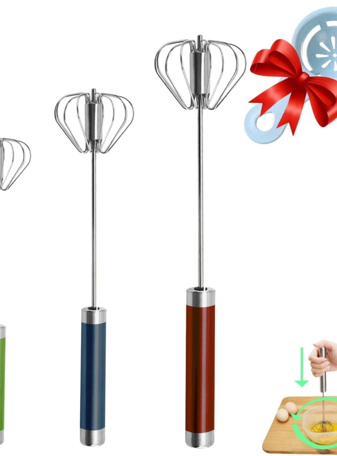 Semi-automatic Whisk, Stainless Steel Egg Beater, Hand Push Rotary Whisks Mixer Stirrer for Making Cream, Whisking, Beating and Stirring (3 Color)