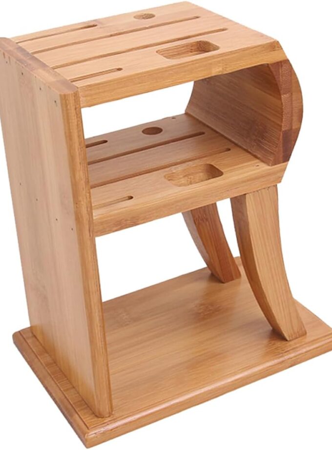 Space-saving Bamboo Knife Holder Cutlery Block Rack 6 Slots R-shape Storage for Kitchen Utensils and Knives