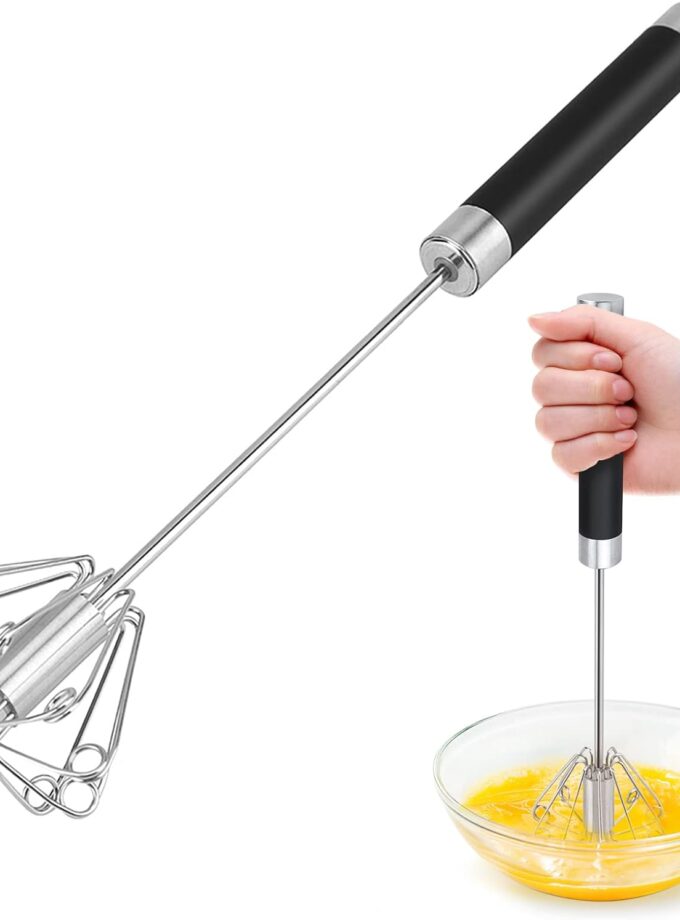 Manual Whisk Egg Beater, Stainless Steel Egg Whisk Hand Push Rotary Whisk Blender Manual Blender Rotatable Egg Beater Whisk Hand Semi Automatic Egg Whisk for Home Kitchen Baking Tool