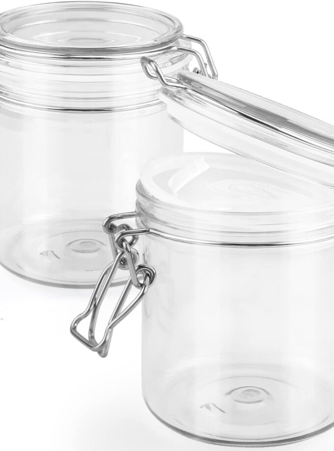 2 Pack 500ml/17oz Plastic Storage Jars Clear Wide Mouth Canning Jar Empty Sealed Bottle Container with Airtight Lid for Food Storage Liquid Powder Herbs Coffee Sugar Nuts Cosmetic
