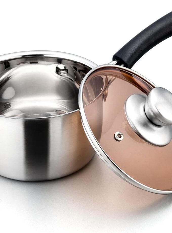 1 Quart Saucepan with Lid, Stainless Steel Small Sauce Pot with Glass Lid for Cooking, Easy Clean & Rust Free, Dishwasher Safe
