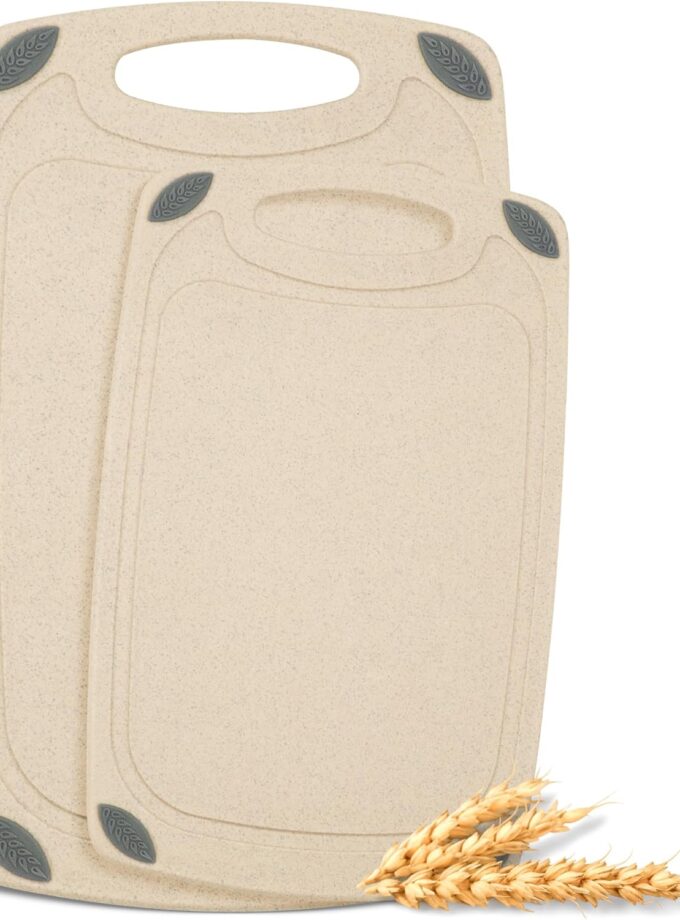 2-Piece Reversible Cutting Board Set Made from Natural Food Grade Wheat Straw Material - Eco-Conscious Alternative to Plastic - Gluten Free & BPA Free Chopping Boards for Kitchen