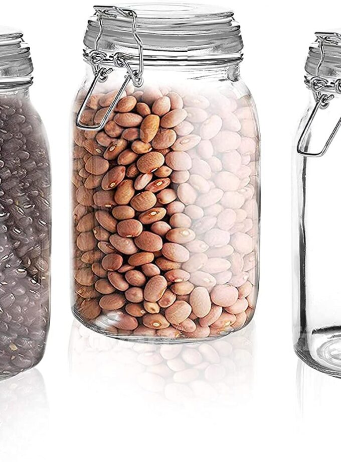 Set of 3 Glass Mason Jar with Airtight Lid 50 Ounces | Glass Storage Container for Food, Flour, Pasta, Coffee, Candy, Dog Treats, Snacks