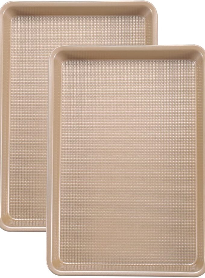 Sheet Pans Cookie Sheet Set,Nonstick Baking Sheets for Oven,9x13 Quarter Sheet Pan,2 Pack,Gold