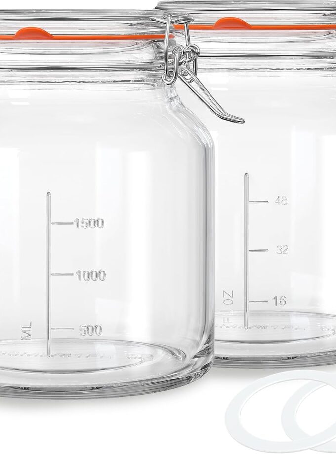 2 Pack 79oz Glass Jar with Lid(2350ML), 0.6 Gallon Mason Jars Wide Mouth with Airtight Lid, Glass Pickle Jar for Food Storage, Cookies, Pickling, Kombucha(Includes 2 Spare Seals)