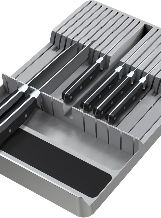 Knife Drawer Organizer, Large Capacity In-Drawer Knife Block Set Holds 20 Knives and 1 Sharpening Steel (Not Included), Suitable for Knife Organizer for Kitchen Drawer