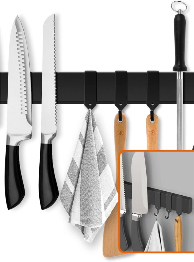 Fridge Applicable 17 Inch Double Sided Magnetic Knife Holder - Stainless Steel Knife Strip With Powerful Magnetic Pull Force - Use as Kitchen Knife Holder, Knife Rack & Tool Holder - Matte Black