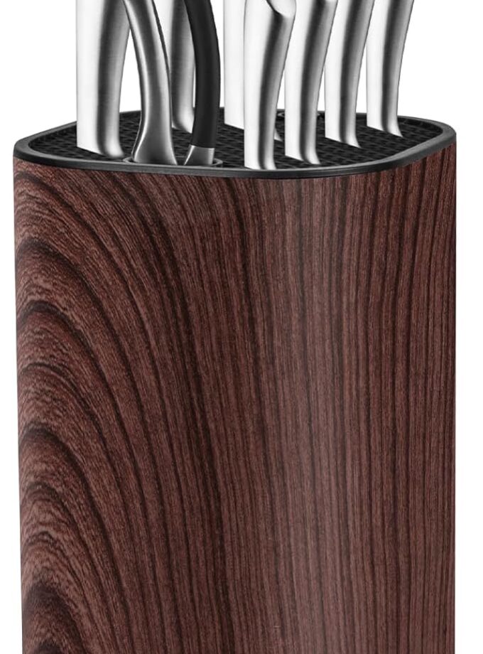Knife Block Without Knives Large Volume with Scissors Slot Sharpening Rod Slot Knife Holder Easy Cleaning Detachable Knife Storage Space Saver for Kitchen Wood Color