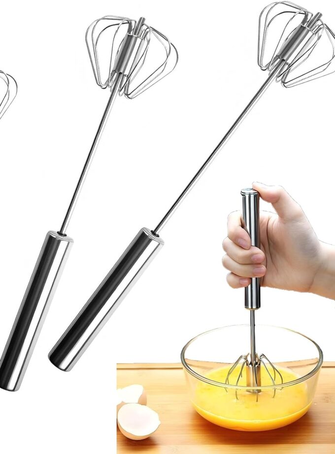3 Pack Stainless Steel Egg Whisk, Hand Push Rotary Whisk Blender, Versatile Easy Whisk, Hand Push Mixer Stirrer for Beating Eggs, Frothing Milk, Blending, Mixing, Whipping Smoothies & Shakes