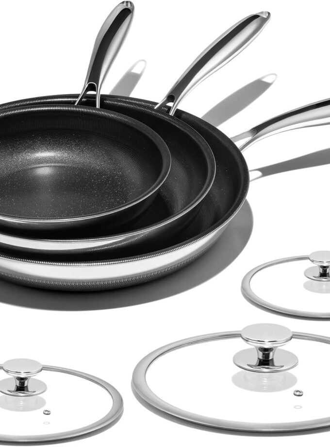 Nonstick Frying Pan Set – 8" 10" 12" Titanium Ceramic Skillet with Lid, Stay-Cool Handle,, , -Free, Non-Toxic, Dishwasher & Oven Safe, Compatible with All Cooktops