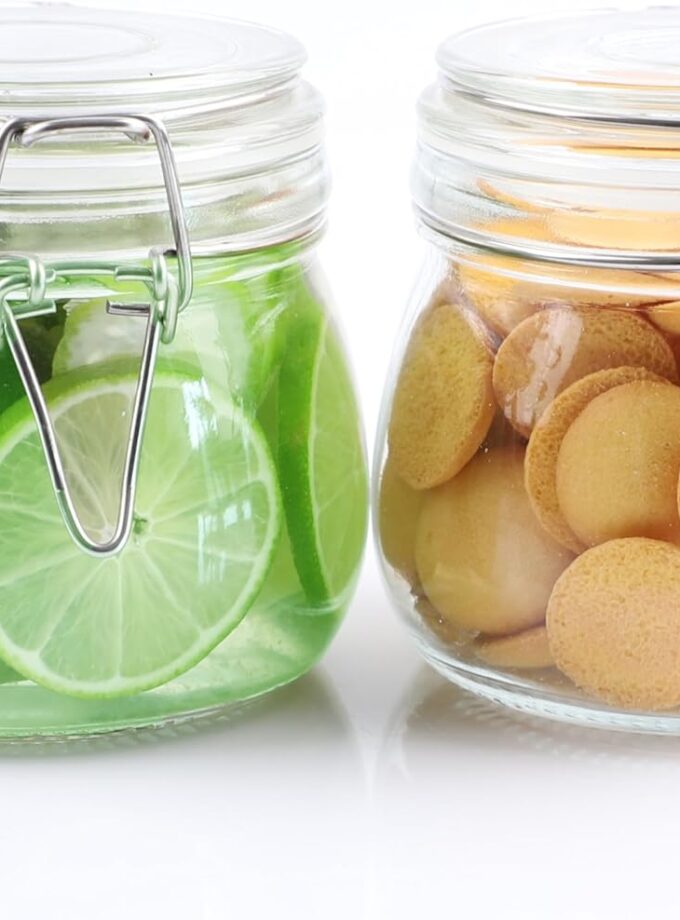 Glass Jars With Airtight Lids 16 OZ 2 Set Wide Mouth Food Storage Canisters Leakproof Sealed Jar Containers With Clamp Lids For Coffee,Sugar, Spices,Snacks, Pickles,Cereal,Tea Bags,Candy,Cookies