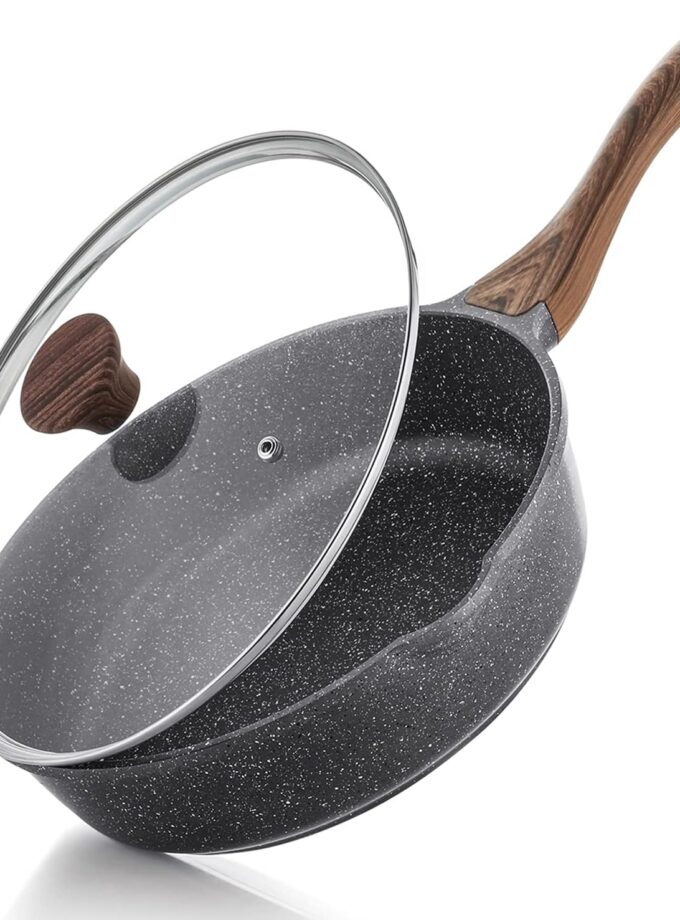 Nonstick Skillet, Deep Frying Pan 10/11/12-inch, Saute Pan with Lid, Stay-cool Handle, Healthy Stone Cookware Cooking Pan, Induction Compatible,  Free (10-Inch/3.5QT)
