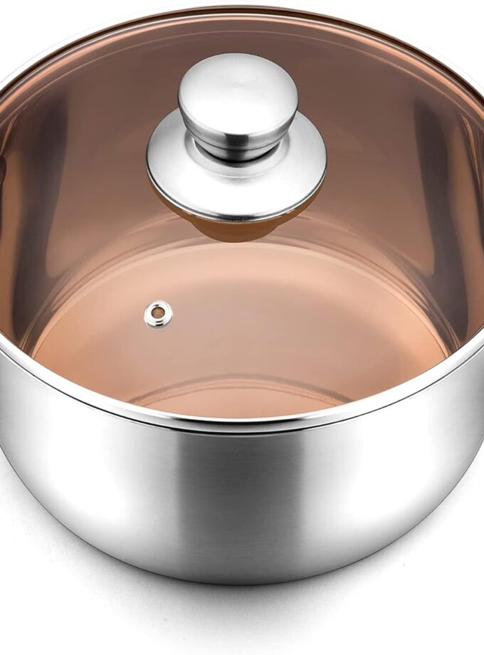 4QT Stock Pot, Stainless Steel Soup Pasta Pot with See-Through Lid, Heavy Duty Stockpot for Strew Simmer Boiling, Heat-proof Handle, Dishwasher Safe