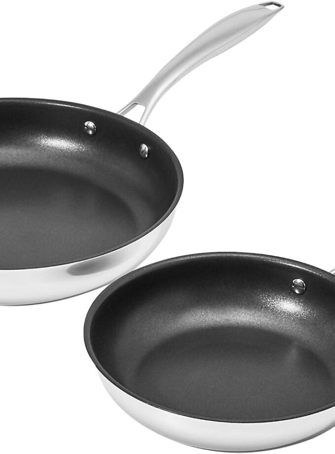 2-Piece Non-Stick Stainless Steel Fry Pan Set, 8-inch and 10-inch