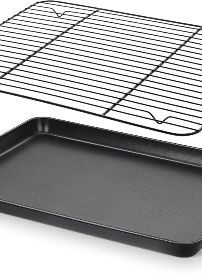 Nonstick Baking Sheet with Rack Set, 16 x 12 x 1 Inch Cookie Sheet Baking Pan with Cooling Rack for Oven, Commercial Grade & Non-Toxic, Easy to Clean