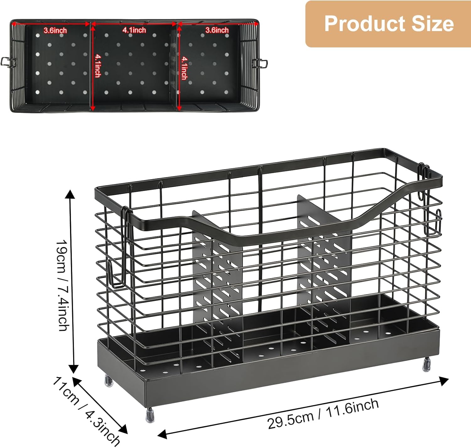 Utensil Holder for Kitchen Counter, Stainless Steel Utensil Drying Rack with 3 Compartments for Kitchen Countertop, Cooking Cutlery Silverware, Forks, Knives, Spoons Organizer - Image 2