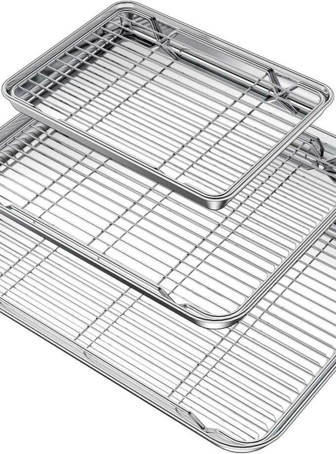 Baking Sheet with Rack Set (3 Pans + 3 Racks), Stainless Steel Baking Pan Cookie Sheet with Cooling Rack, Non Toxic & Heavy Duty & Easy Clean