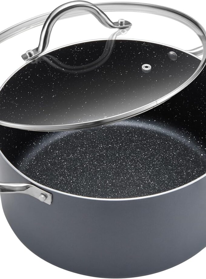 10 Quart Cooking Pot, Large Non Stick Induction Stock Pot with Lid, All Stove Compatible, 10 QT Aluminum Soup/Stew Pot For Large-batch Cooking, Grey